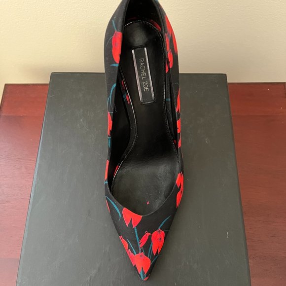 RACHEL ZOE  BLACK RED FLORAL STILETTOS - Picture 4 of 8